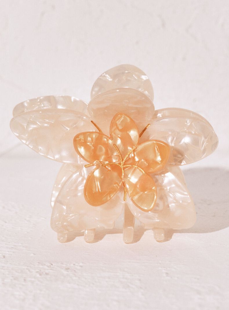 Pinza Pelo Forma Flores Naranja