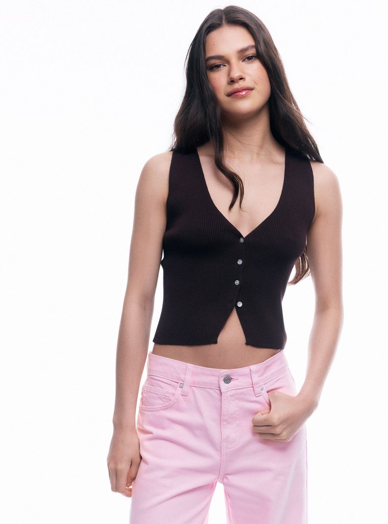 Polera sin Manga Cuello V con Botones