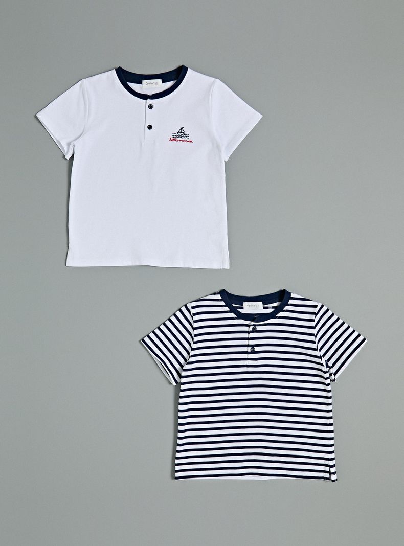 Polera Bipack Polera Cuello Redondo Lisa y Rayada Niño