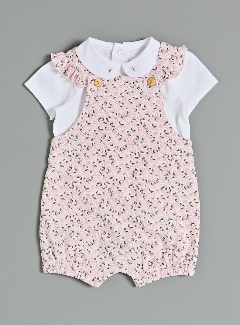 Conjunto Cuello Peter Pan Bordado con Enterito Floral