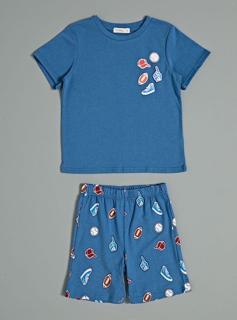 Pijama Manga Corta con Estampado Figuras Niño