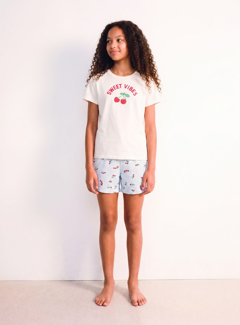 Pijama Manga Corta con Estampado Figuras Niña