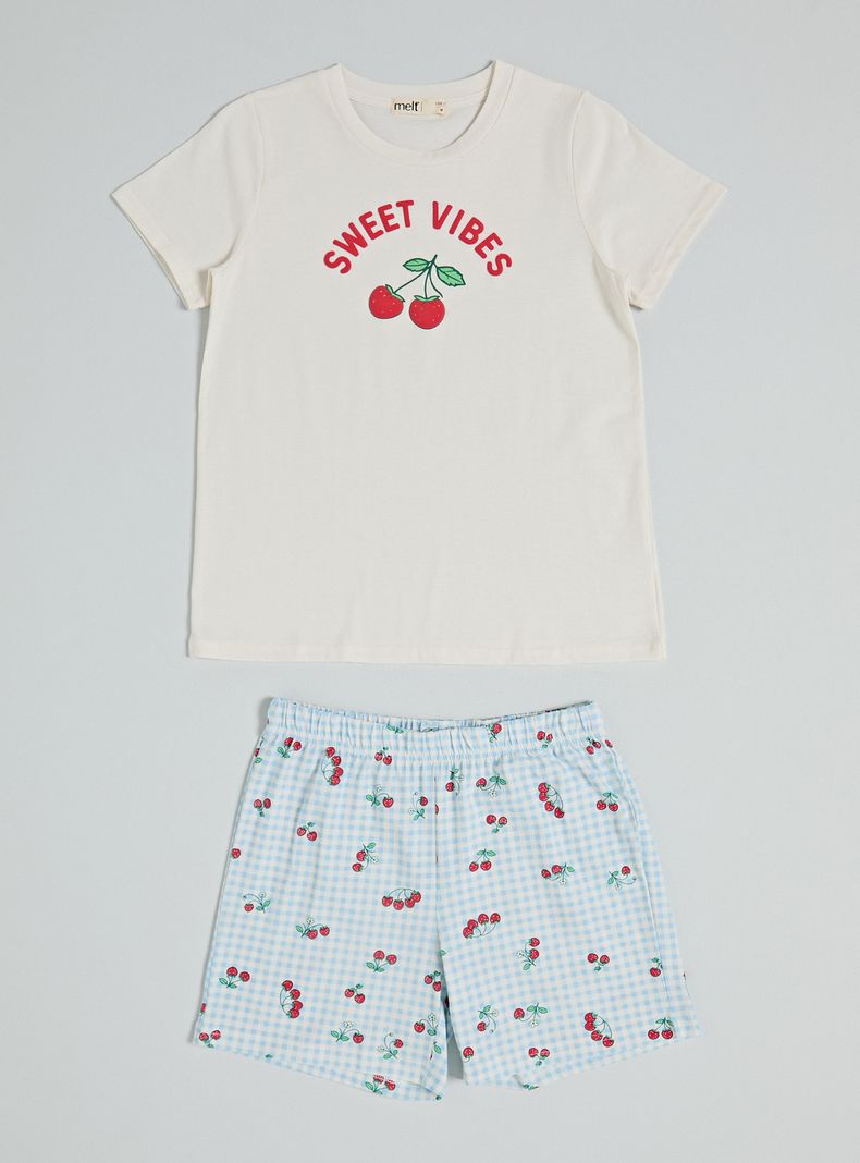 Pijama Manga Corta con Estampado Figuras Niña