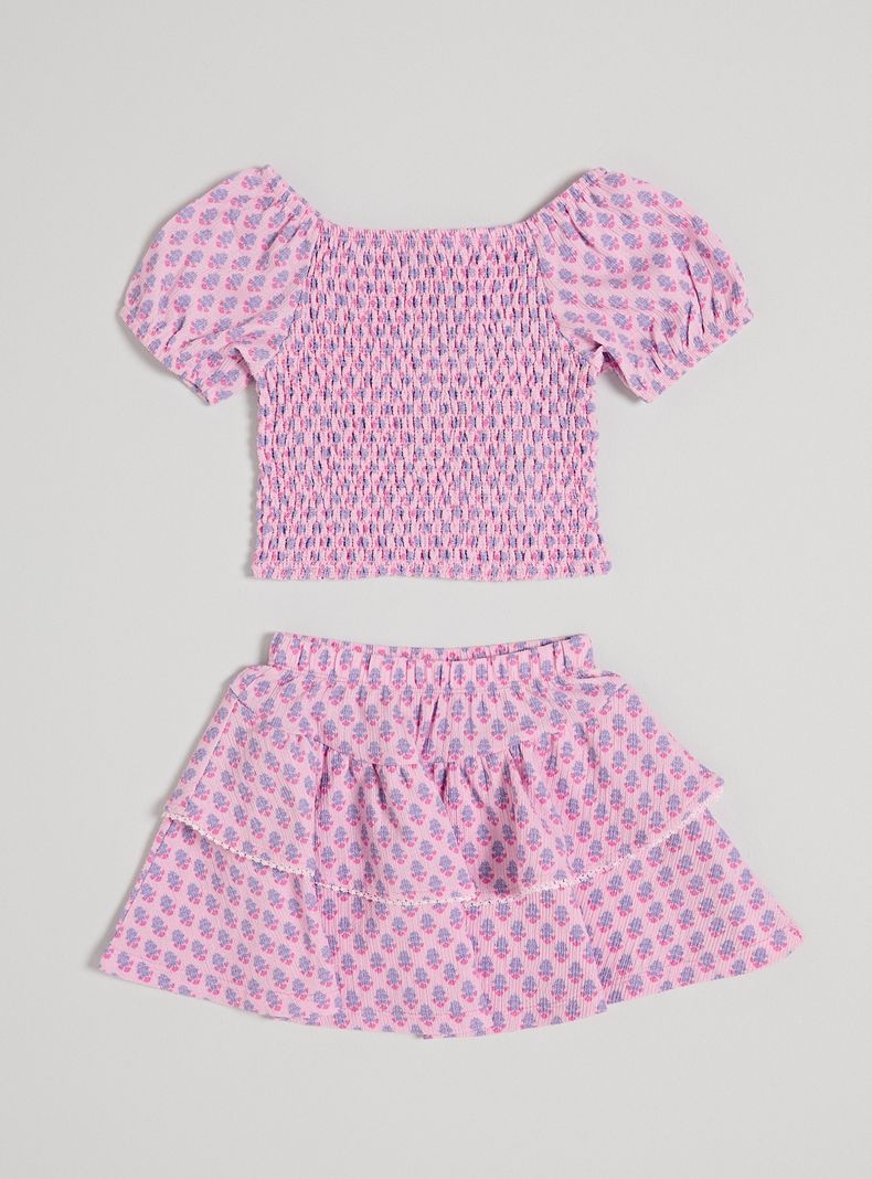 Conjunto Falda y Top Tela Texturada Diseño Estampado