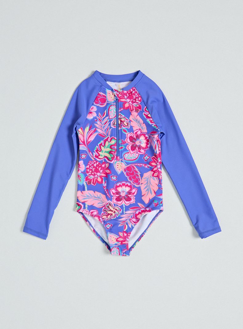 Traje de Baño Diseño Estampado con Mangas Color