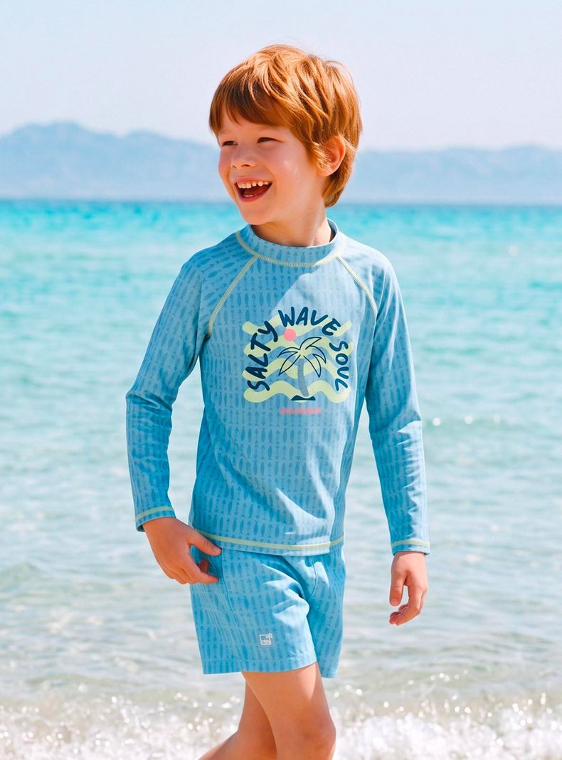 Traje de Baño Polera Estampado Playero Frontal