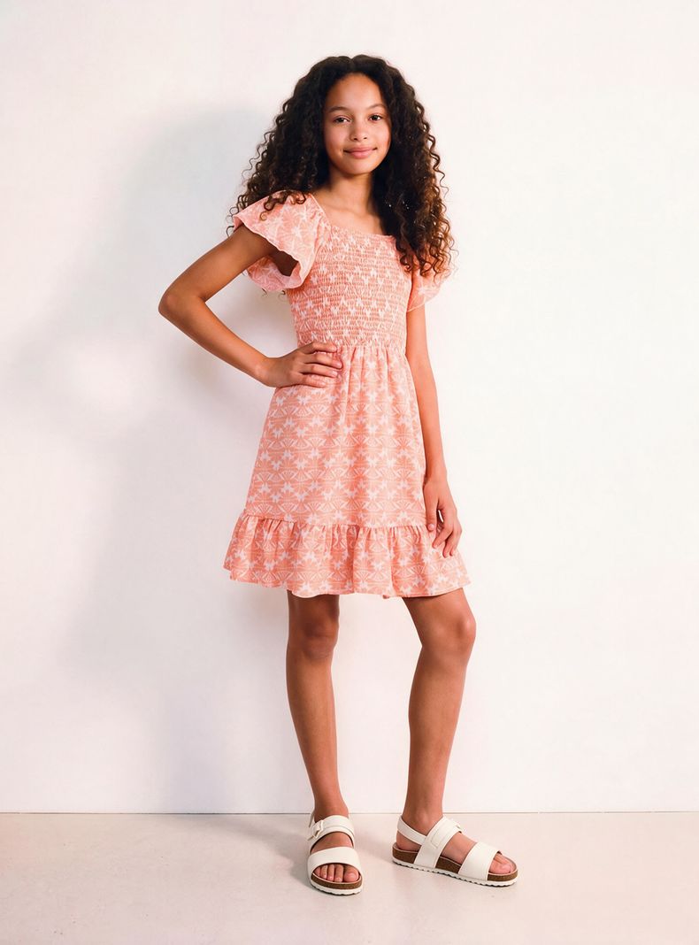 Vestido Panal con Vuelos Full Print