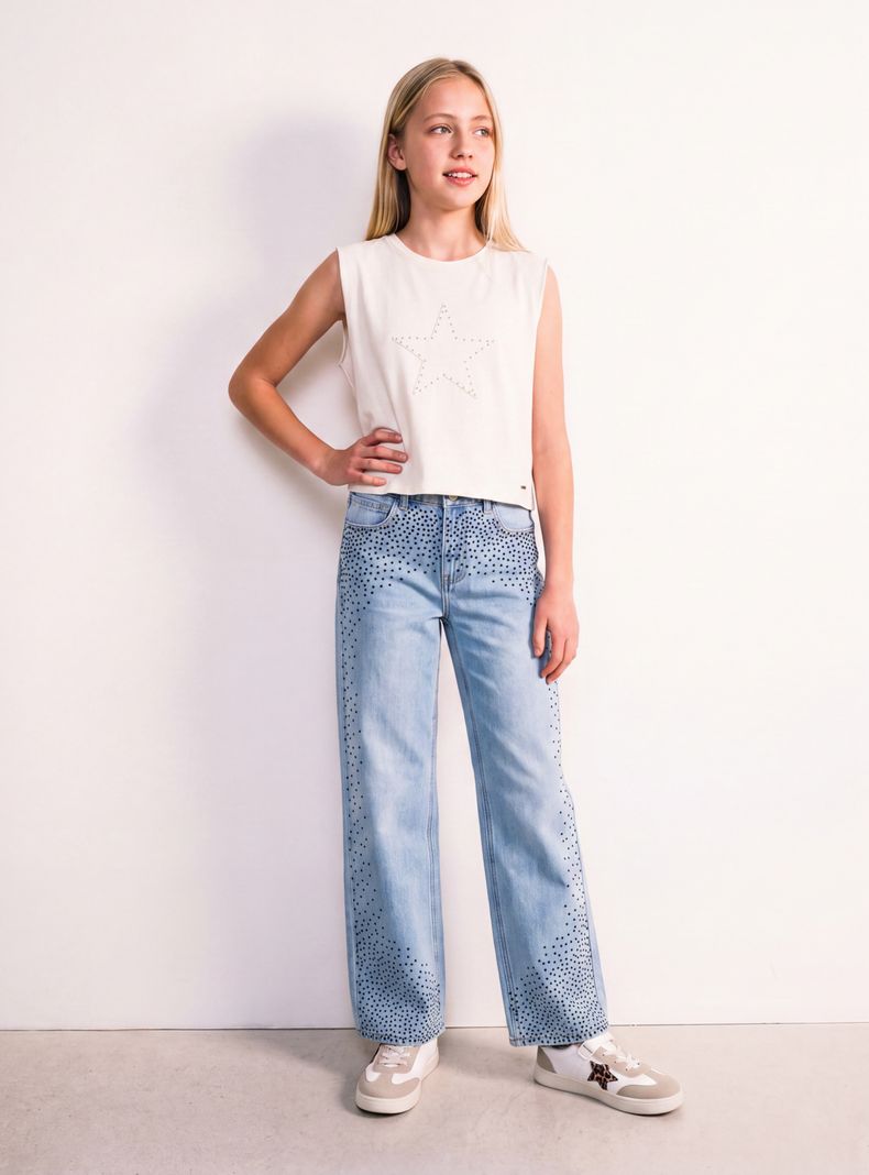 Jeans Strass Negro