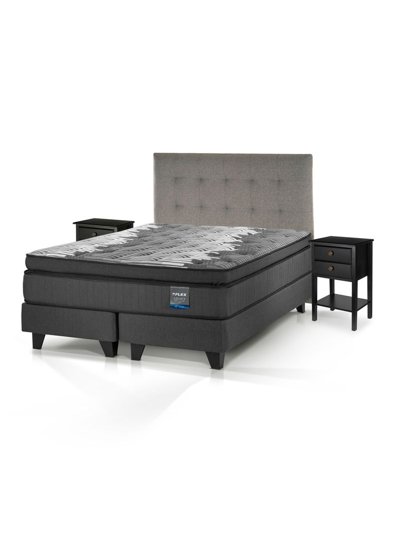 Cama Europea Legacy Plush 2 Plazas (150x200) + Respaldo Design Gris + Velador Rover
