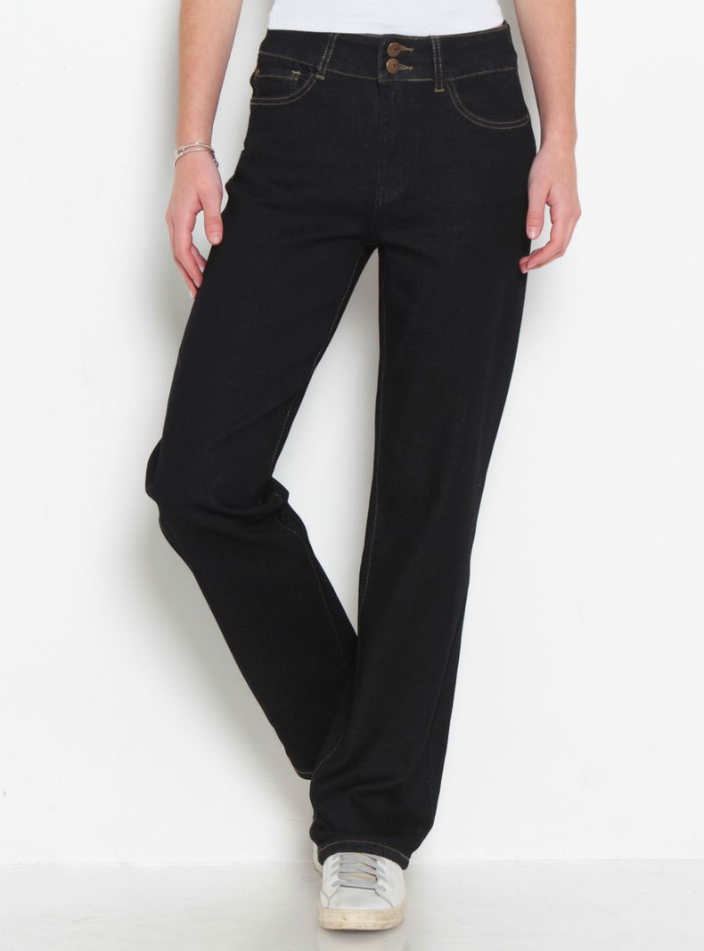 Jeans Recto Tiro Alto Pretina Media 2 Botones