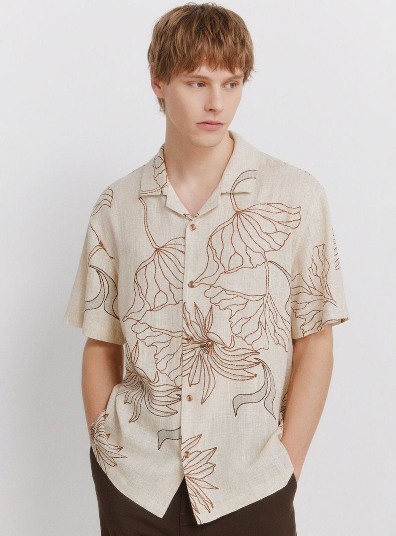 Camisa Manga Corta Estampada Lino