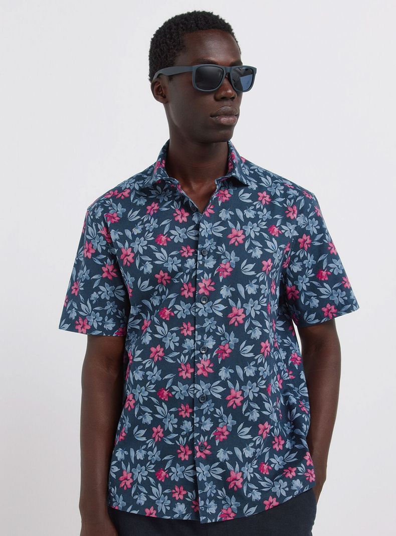 Camisa Manga Corta Lino Estampada