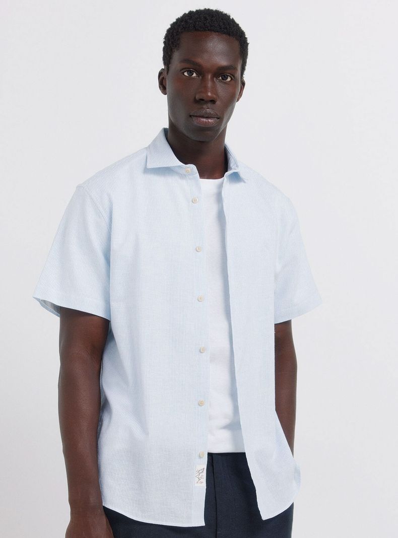 Camisa Manga Corta Lino Micro Raya