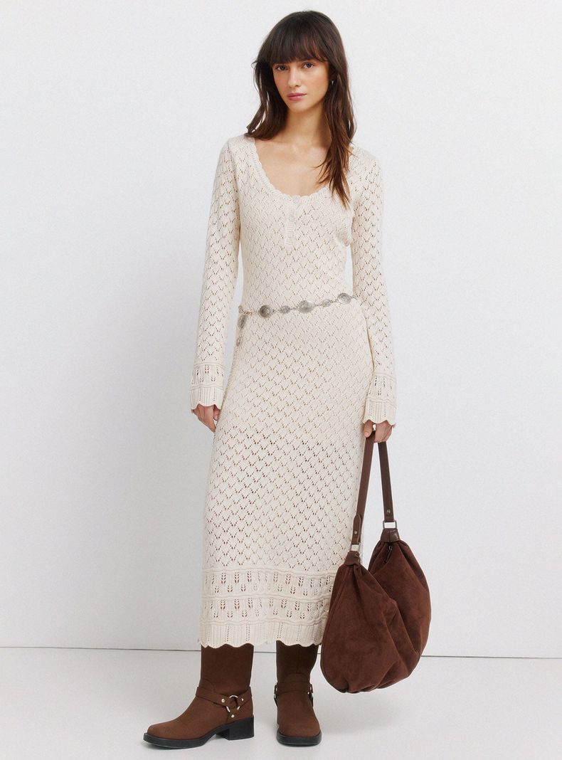 Vestido Midi Punto Pointelle