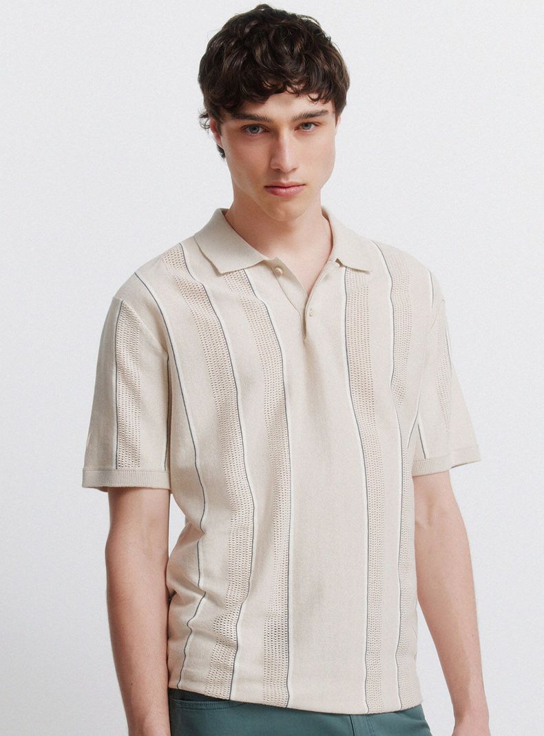 Polera Polo Calado Raya Contraste