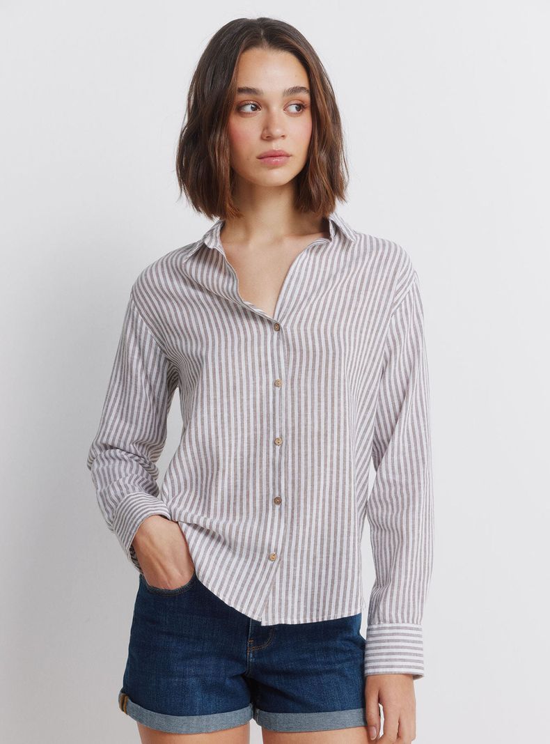 Camisa Efecto Lino Semi Abierta
