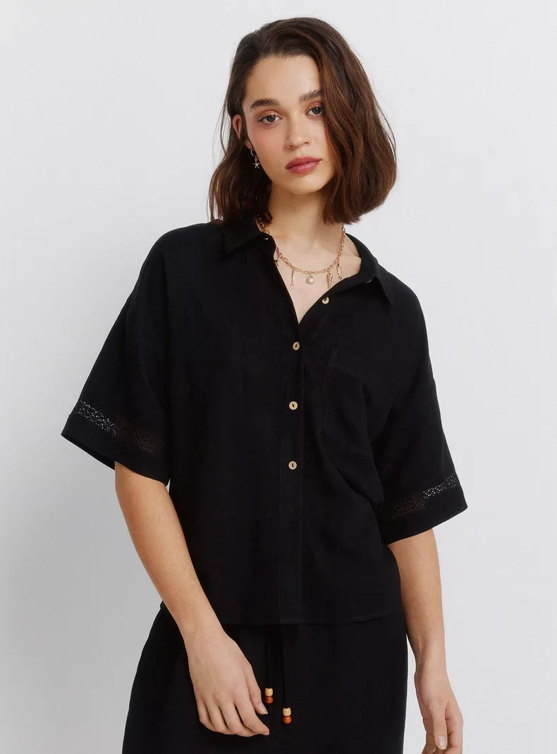 Blusa Manga Corta Encaje