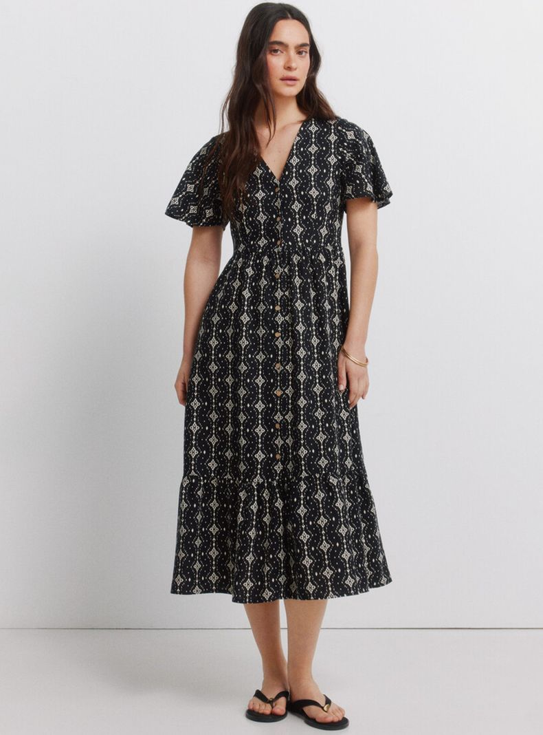 Vestido Midi Camisero Estampado de Lino