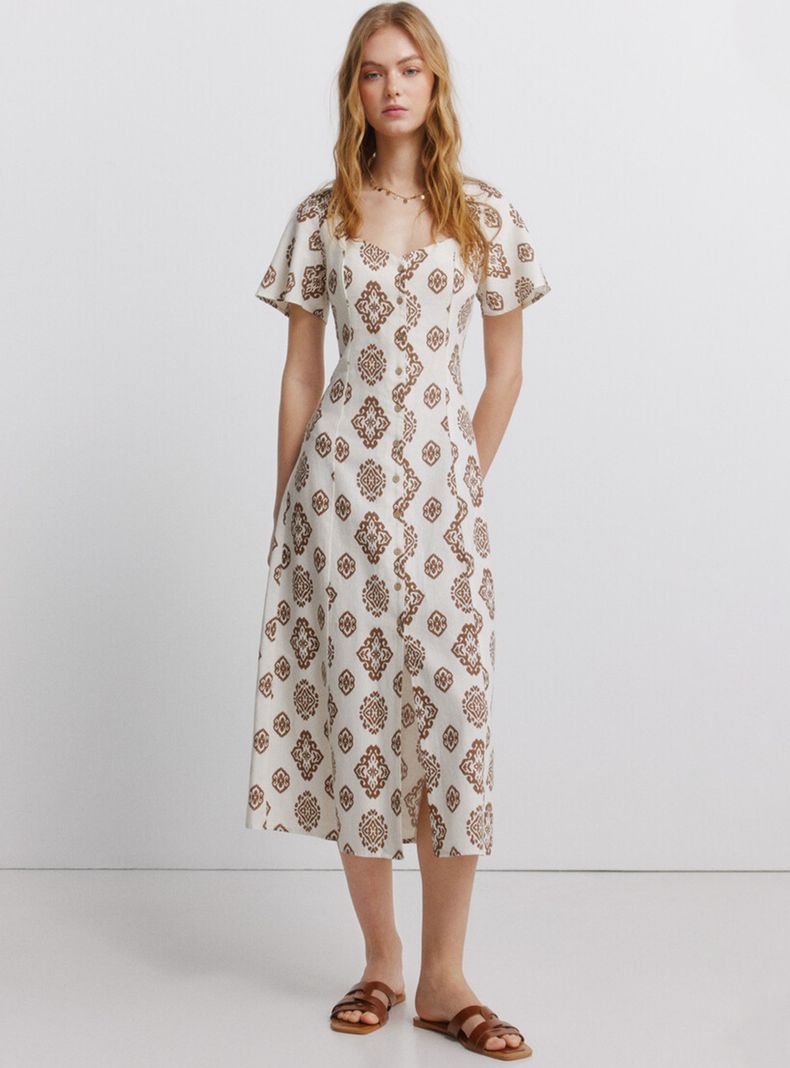 Vestido Camisero Estampado de Lino