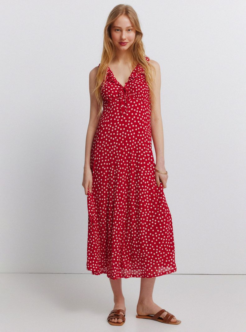 Vestido Volantes Escote Lazo