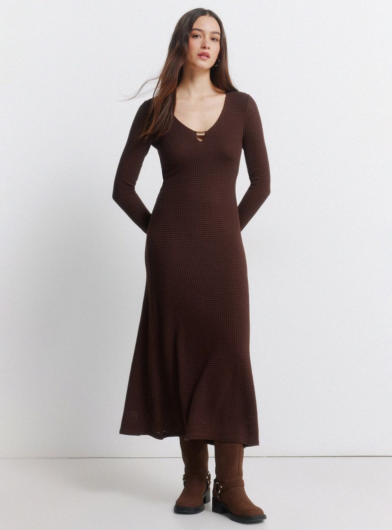 Vestido Midi Escote Abalorio