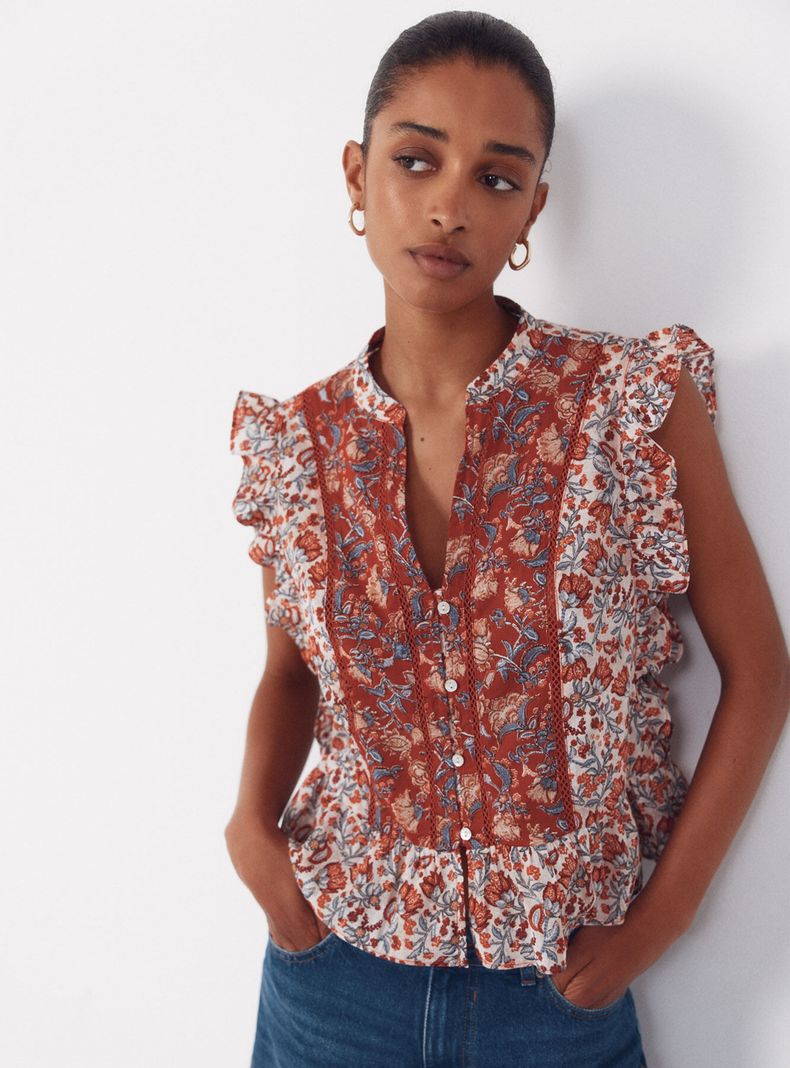 Blusa Volante Cuello Mao