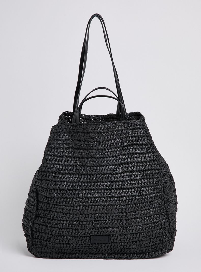 Cartera de Hombro Papel Raffia + Estuche Símil Cuero