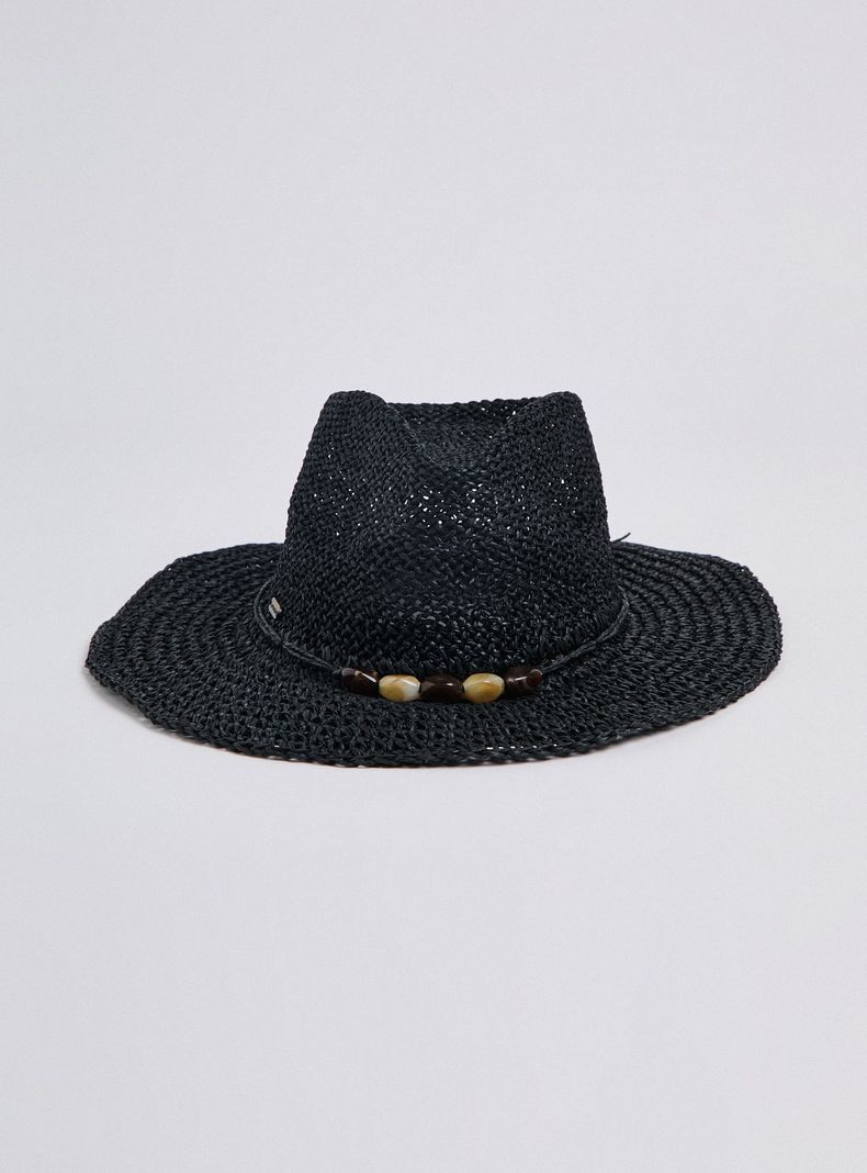 Sombrero con Detalle de Piedras de Colores Papel Raffia