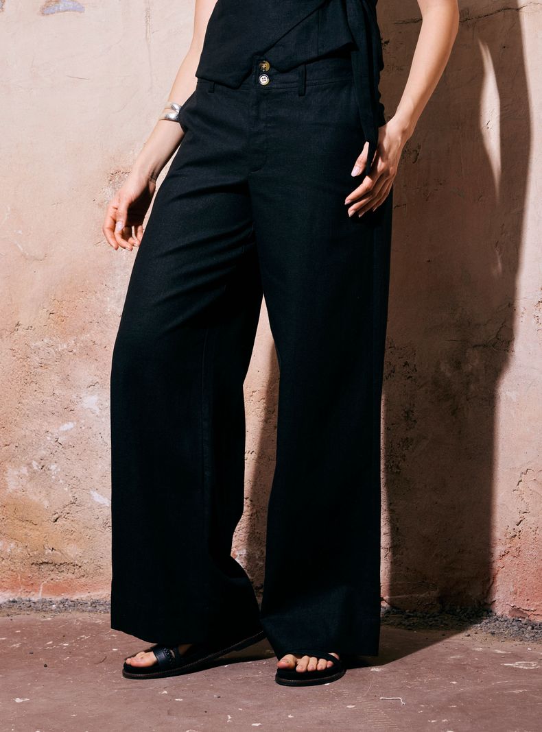 Pantalón Ancho con Tablas y Bolsillo Ojal