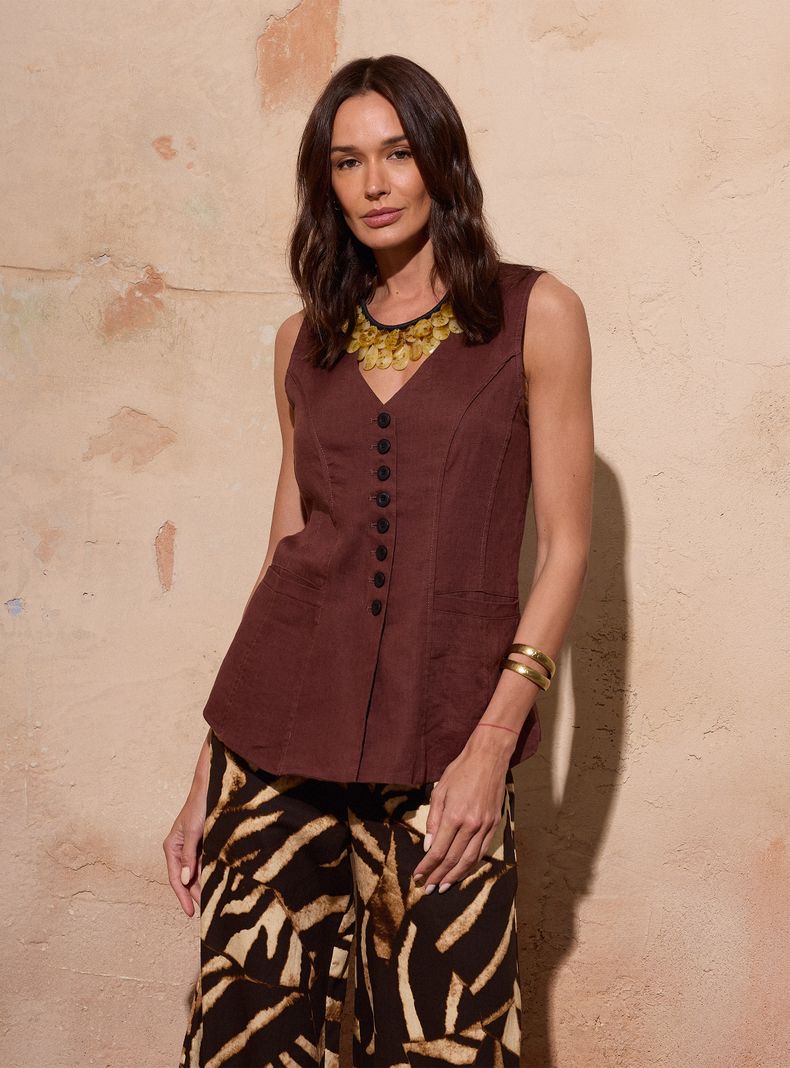 Blusa Tipo Vest Lino Botones
