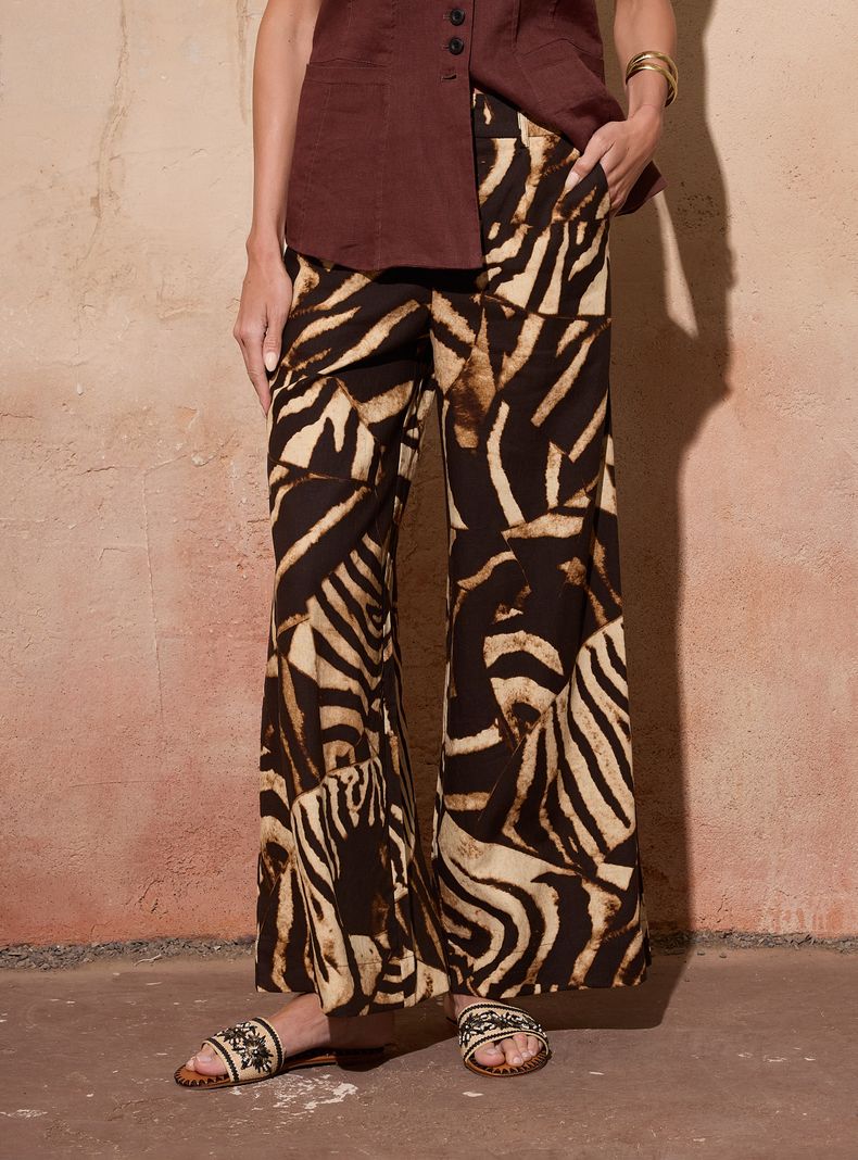 Pantalón Ancho Full Print con Lino