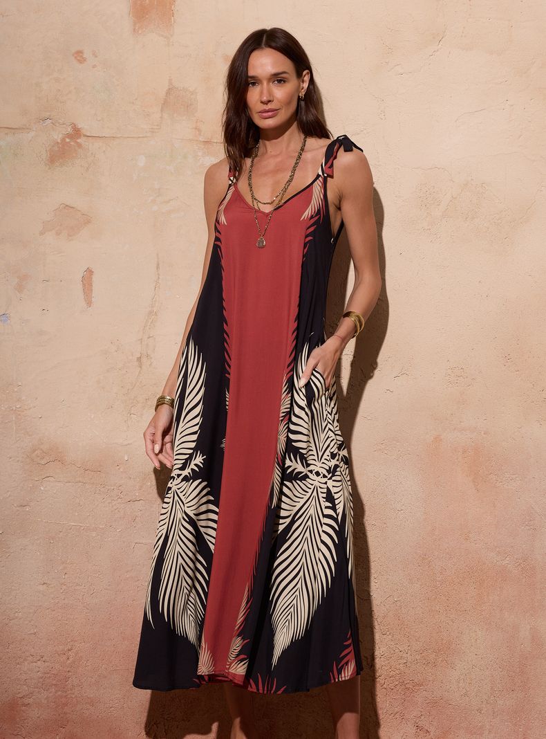 Vestido Ancho Full Print Tirantes Anudados
