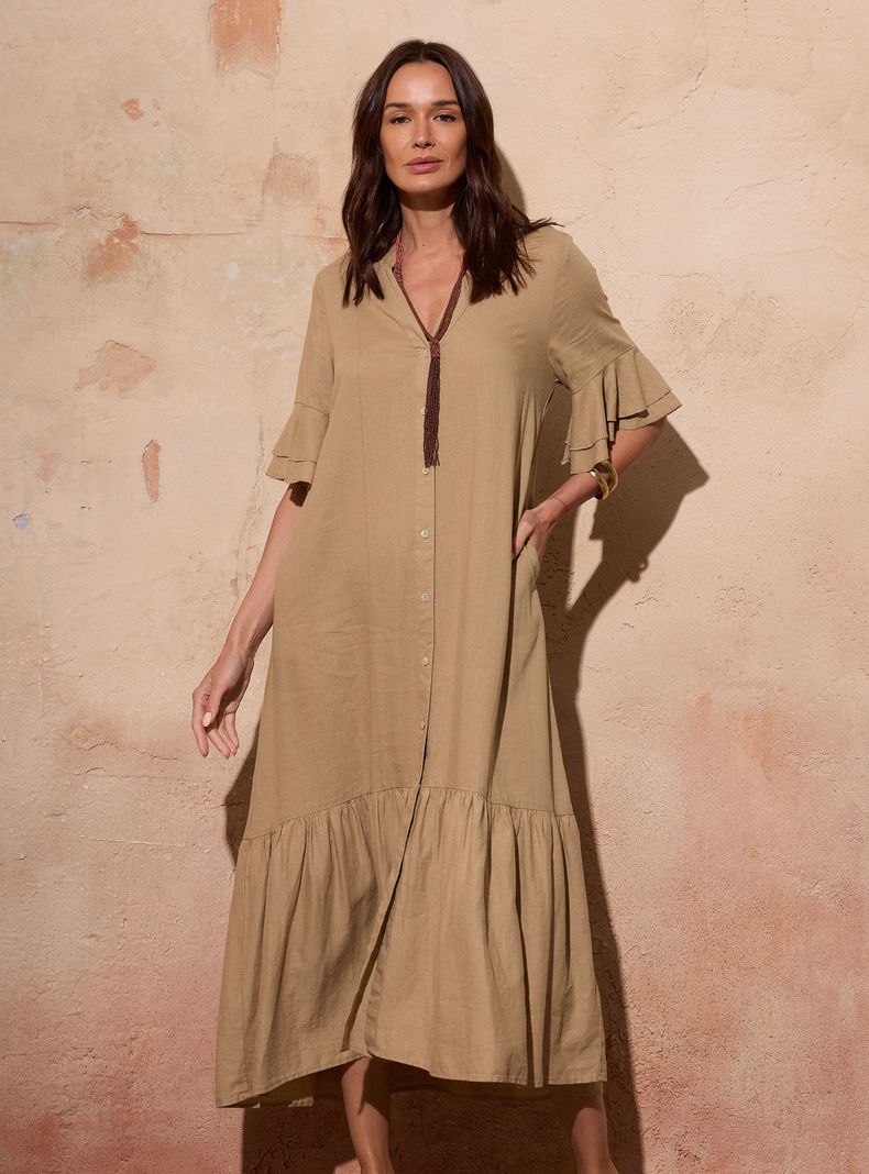 Vestido Abotonado Vuelos con Lino