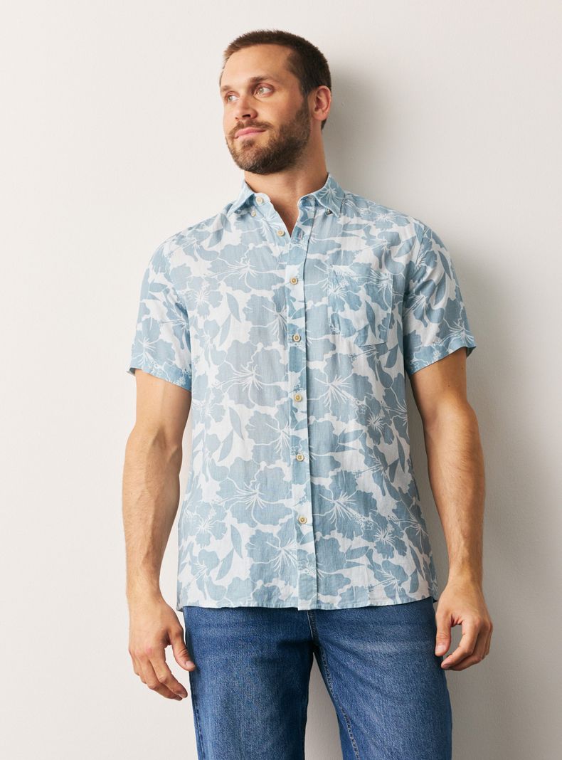 Camisa Lino Viscosa Diseño Hojas