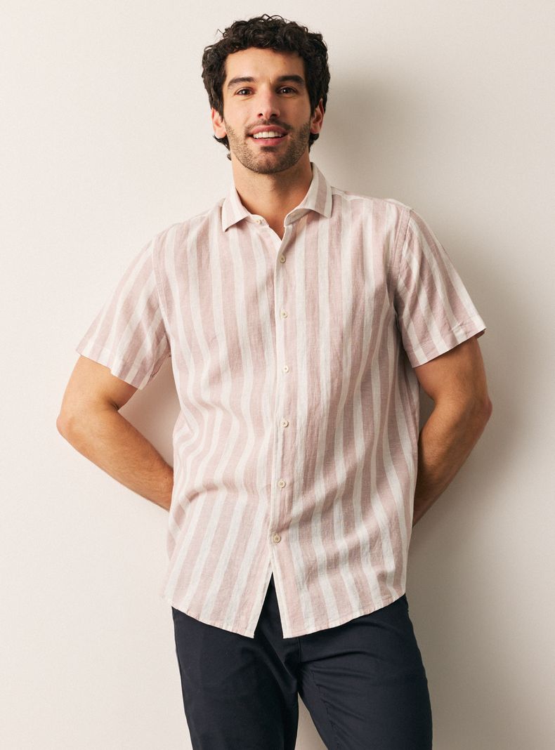 Camisa Manga Corta Lino Rayas