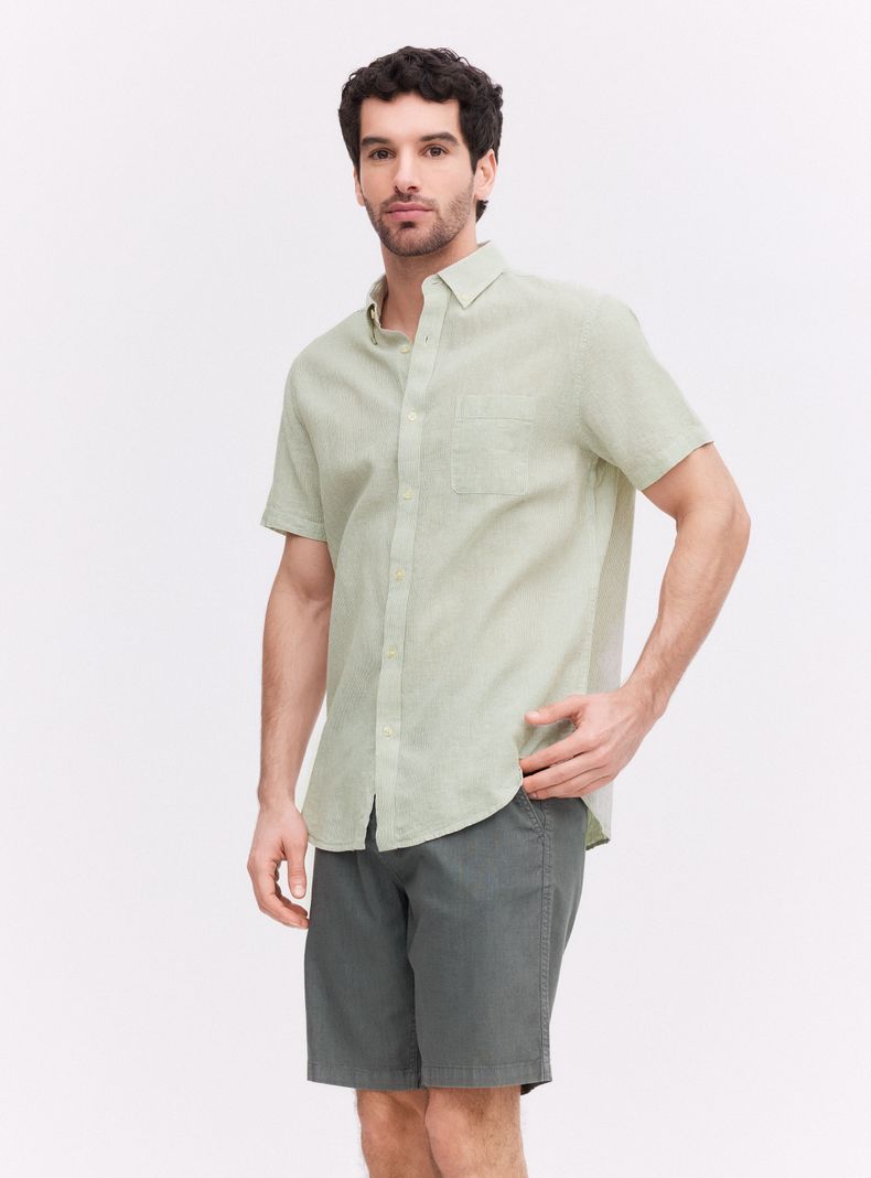 Camisa Manga Corta Lino Texturada