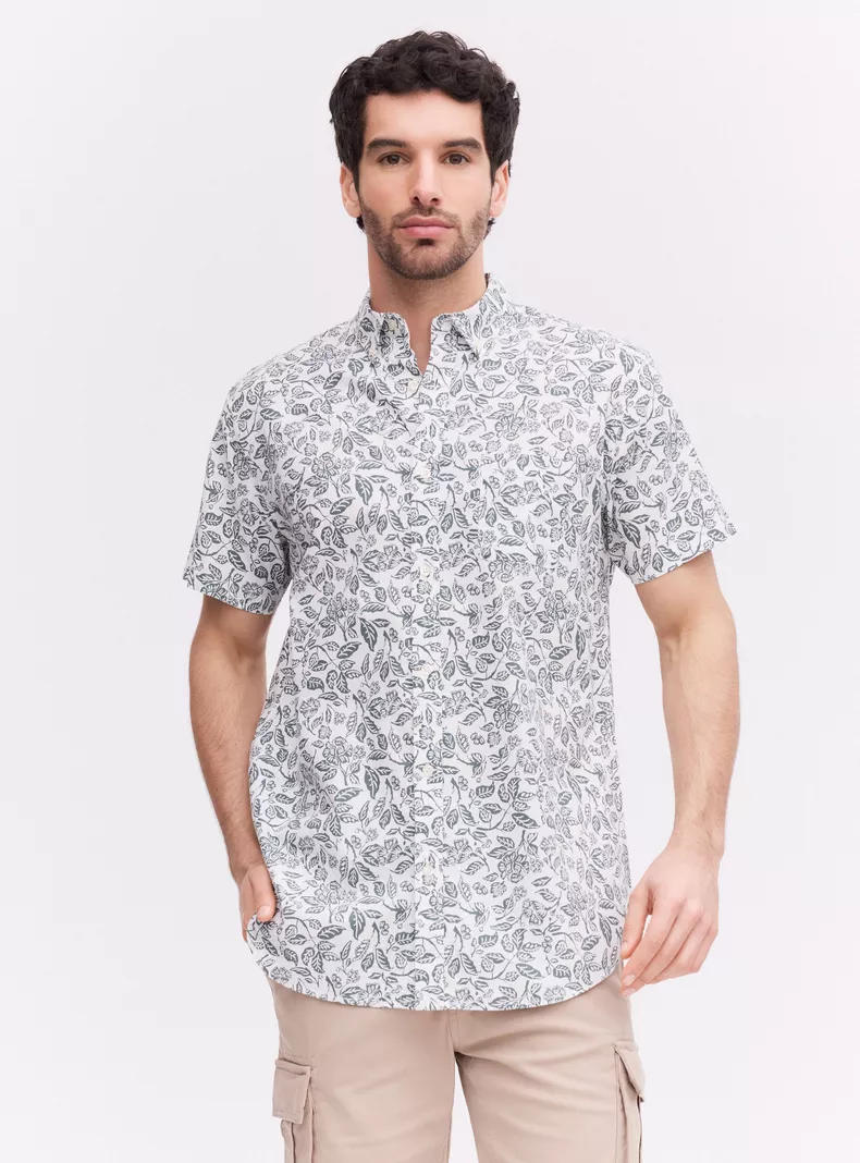 Camisa Print Hojas Manga Corta