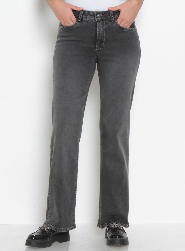 Jeans Recto Tiro Alto Botón Push In Push Up Bota Recta