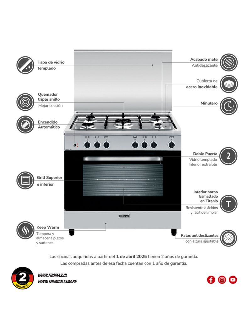 Cocina a Gas 5 Quemadores Florencia 2 Gris-3