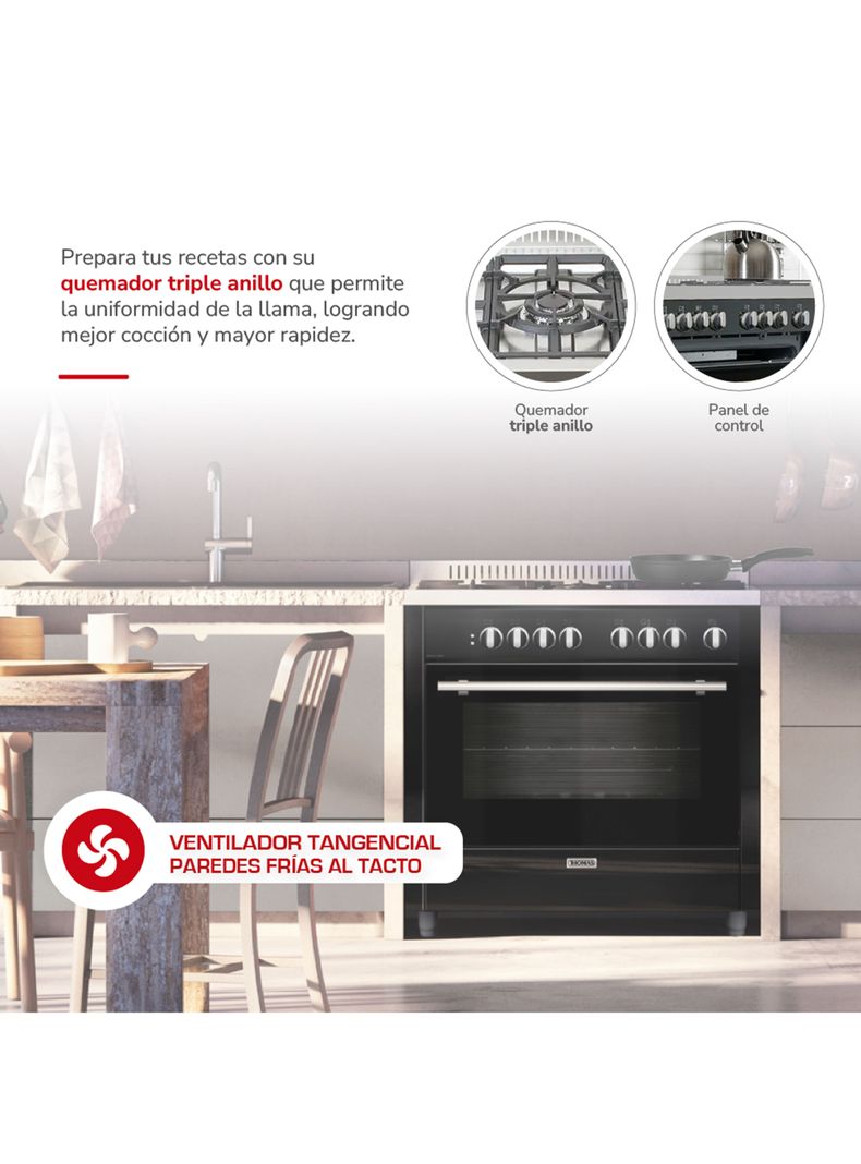 Cocina a Gas 5 Quemadores Venezia Negro-2