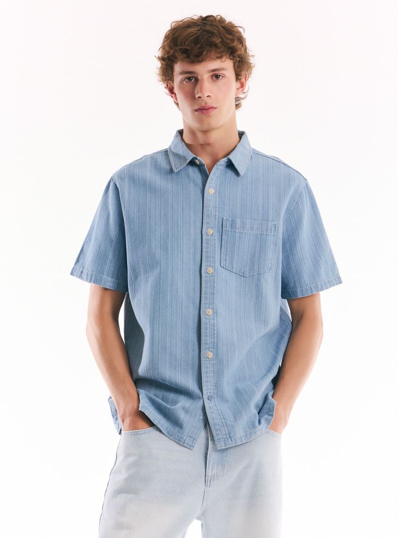 Camisa Algodón con Textura de Rayas