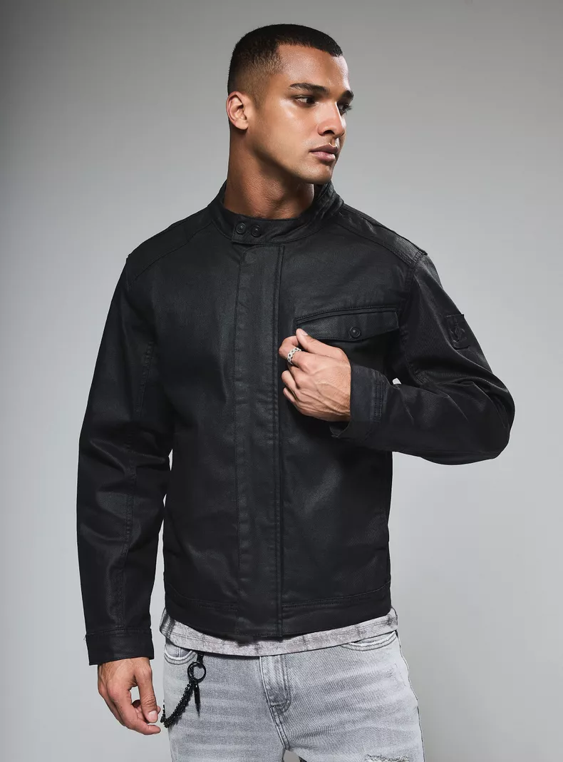 Chaqueta Biker Jeans Coated Regular Fit