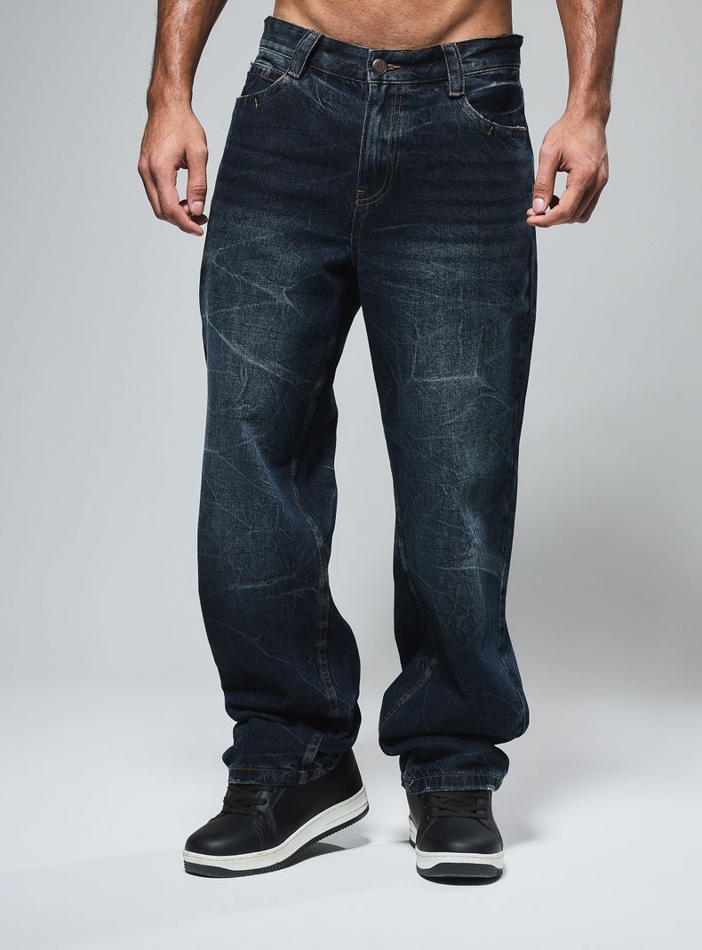 Jeans Relaxed Lavado Craquelado Relaxed Fit
