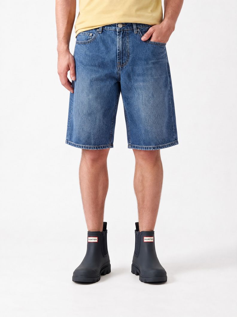 Bermuda de Denim Lavado Tiro Medio