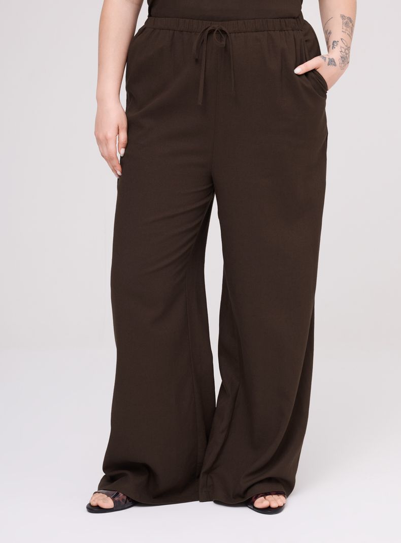 Pantalón Wide Leg Tiro Alto Cordón Ajustable