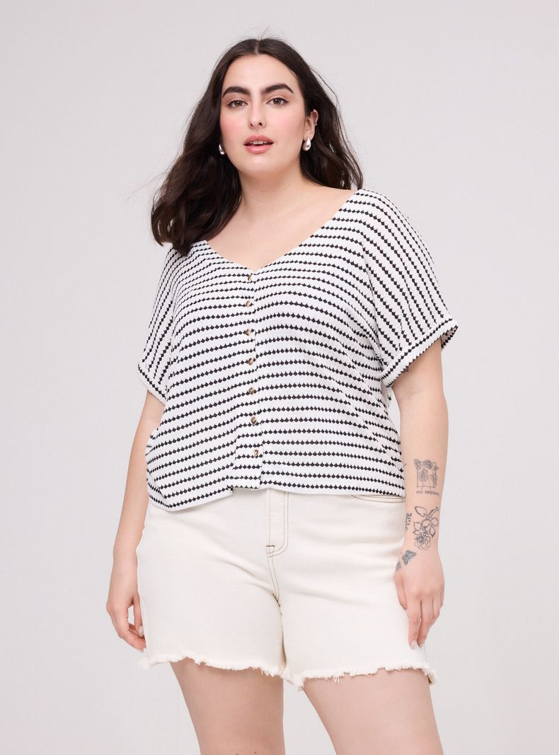 Polera Manga Corta Cuello V Botones