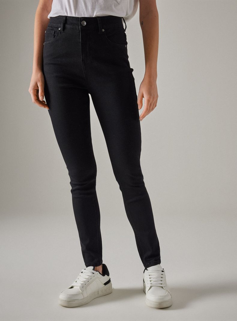 Jeans Básico Alto Denim Bolsillos-0