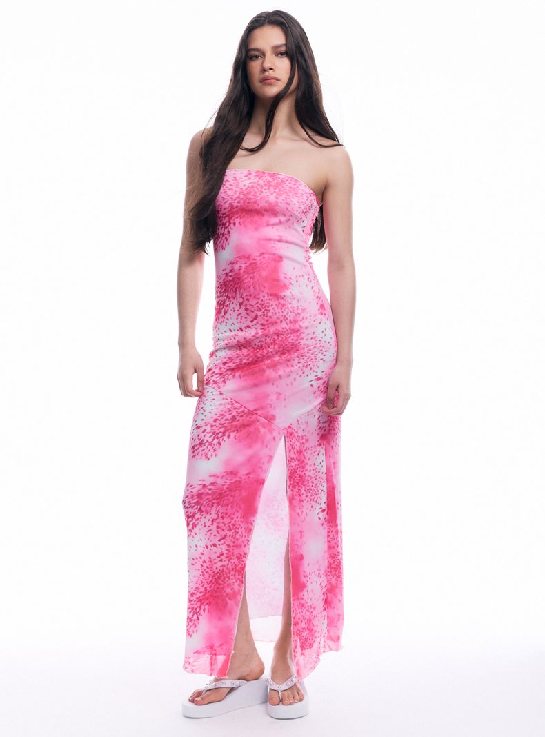 Vestido Strapless con Abertura en Delantero
