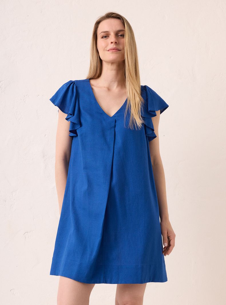 Vestido Midi Escote V con Mangas con Vuelos