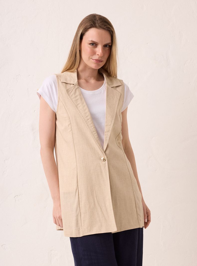 Blusa Tipo Vest con Solapa y Un Botón